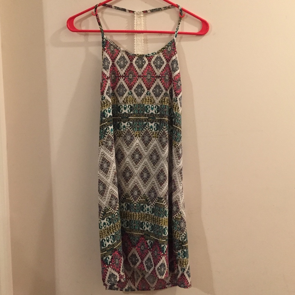 Peppermint Multi Patterned Silky Lace Back Dress
